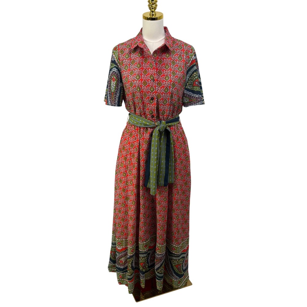 Gretchen Scott Panache Paisley Maxi Shirt Dress M Maximalist Cruise Garden Party